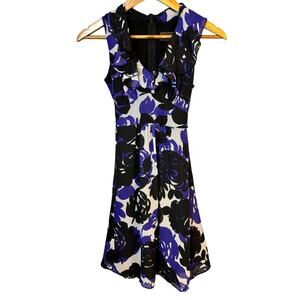 Trulli Sleeveless V-Neck Blue Floral Dress Womens 00